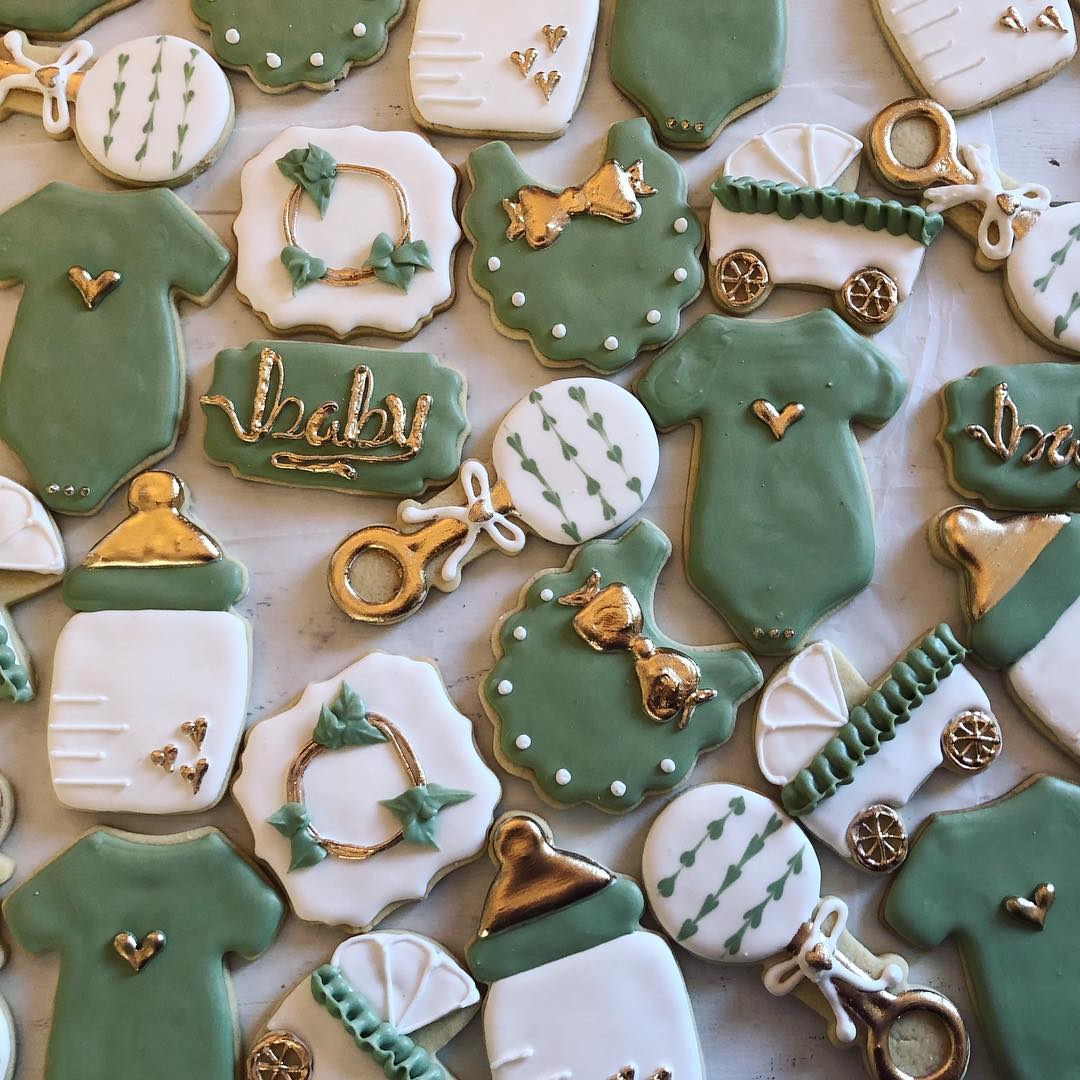 Baby Shower Green + White Cookies